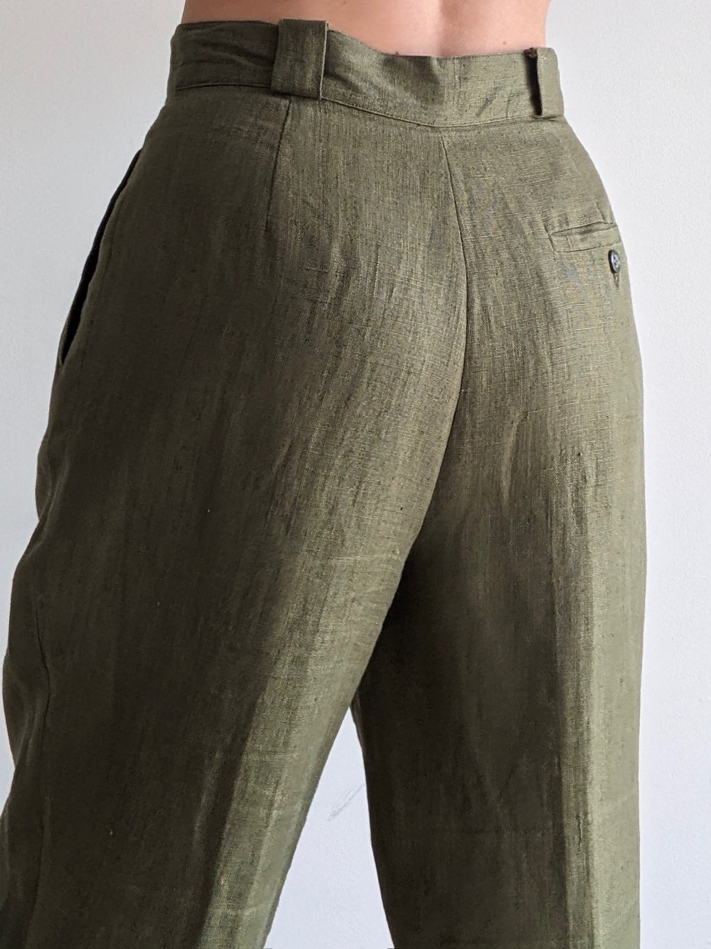Beautiful Vintage Olive Pleated Linen Trousers