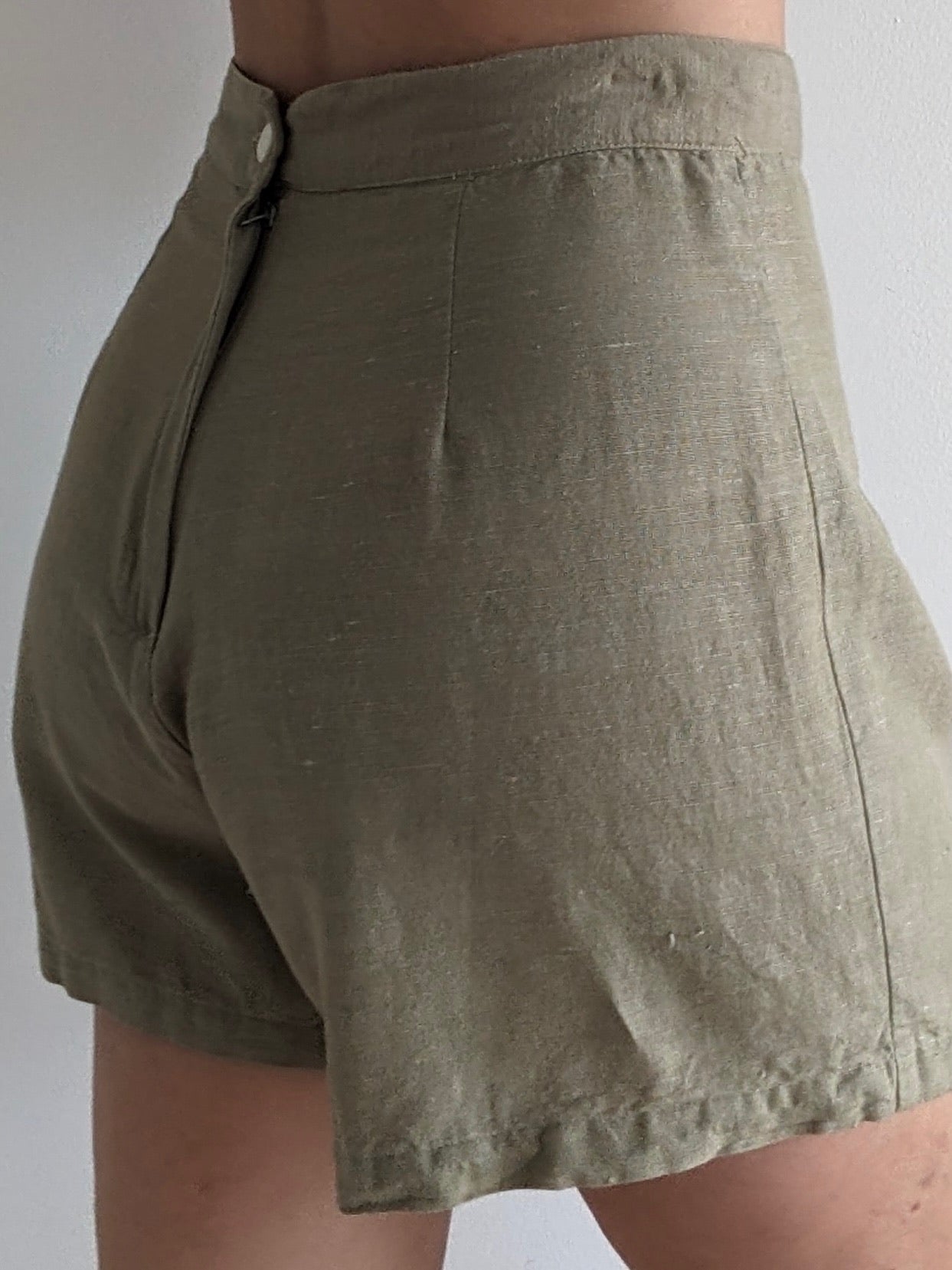 Vintage Sage Pleated Linen Shorts