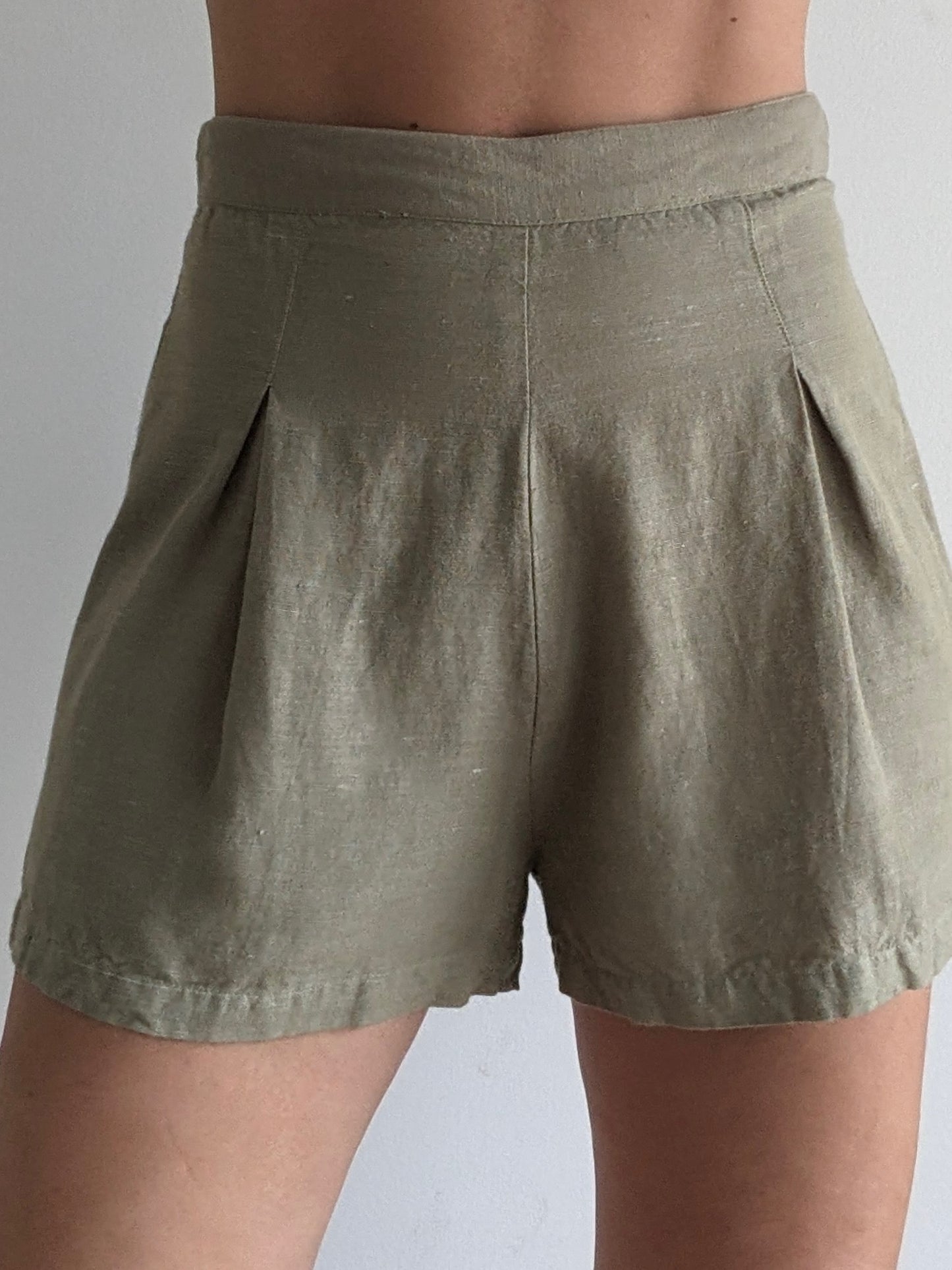 Vintage Sage Pleated Linen Shorts
