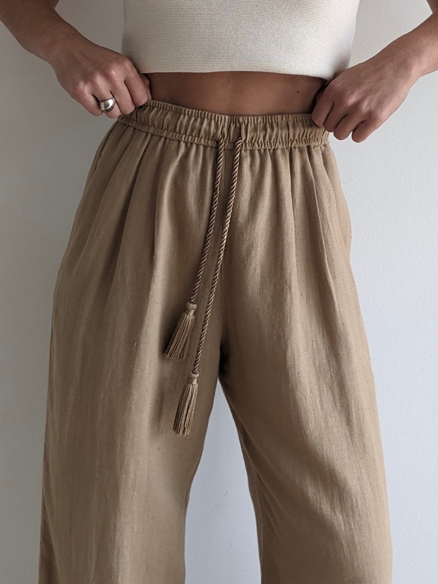 Favorite Vintage Almond Linen Tassel Pants
