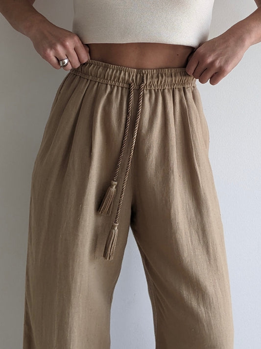Favorite Vintage Almond Linen Tassel Pants
