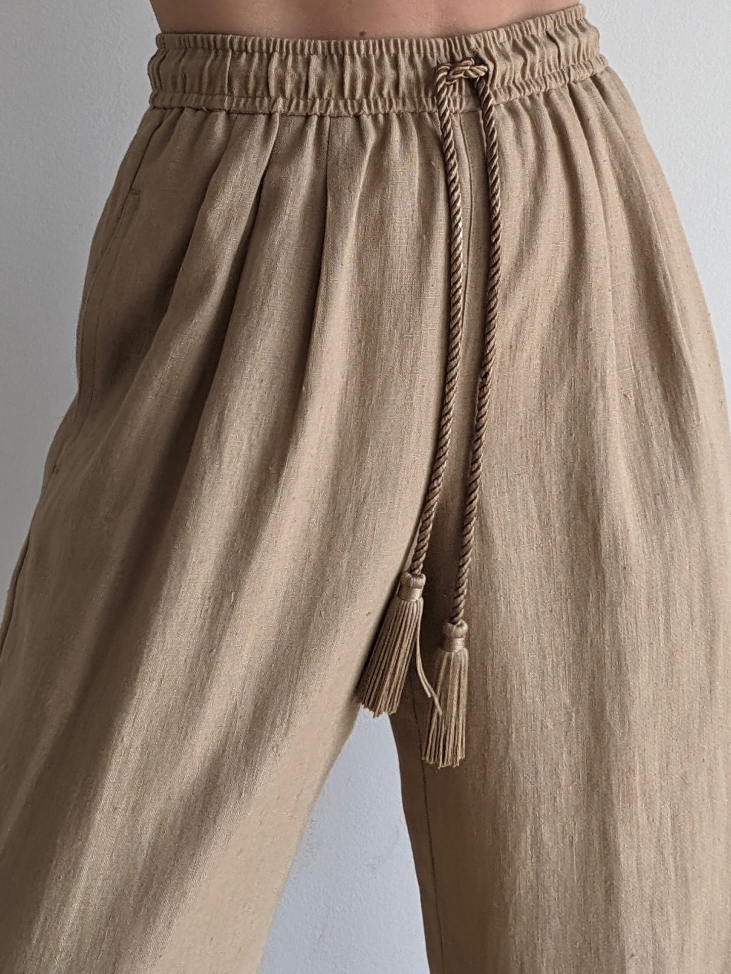 Favorite Vintage Almond Linen Tassel Pants