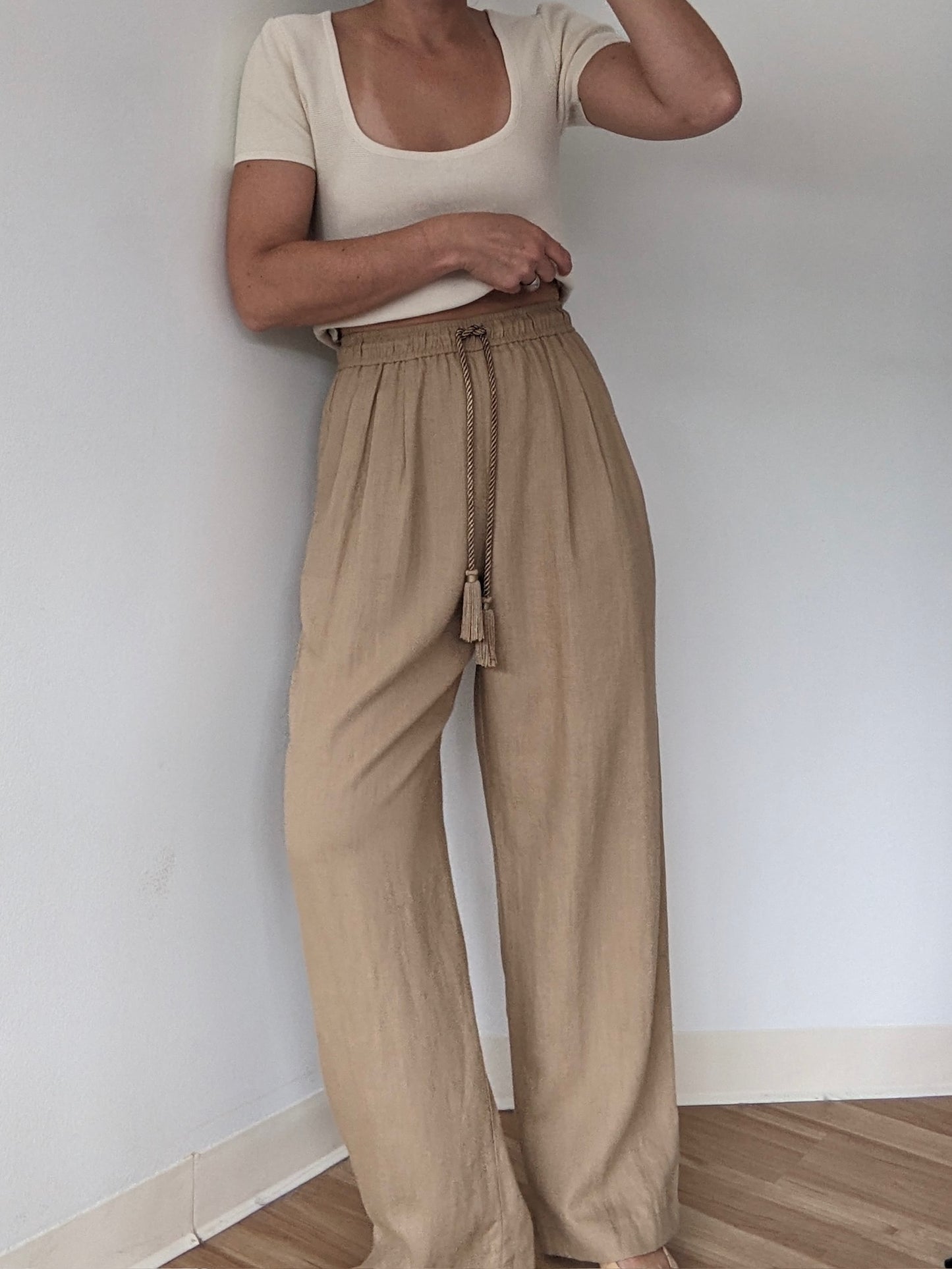 Favorite Vintage Almond Linen Tassel Pants