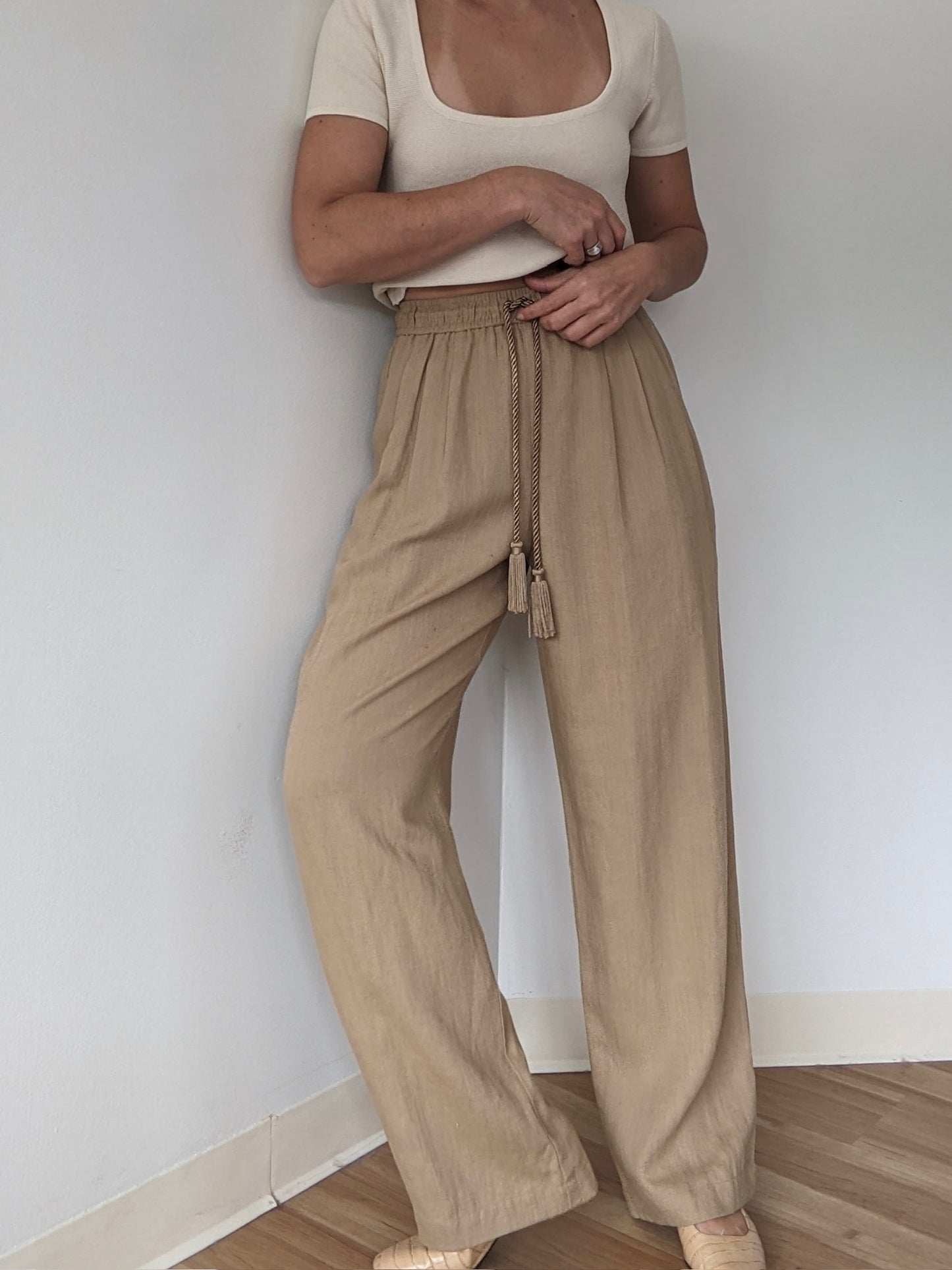 Favorite Vintage Almond Linen Tassel Pants