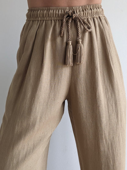 Favorite Vintage Almond Linen Tassel Pants