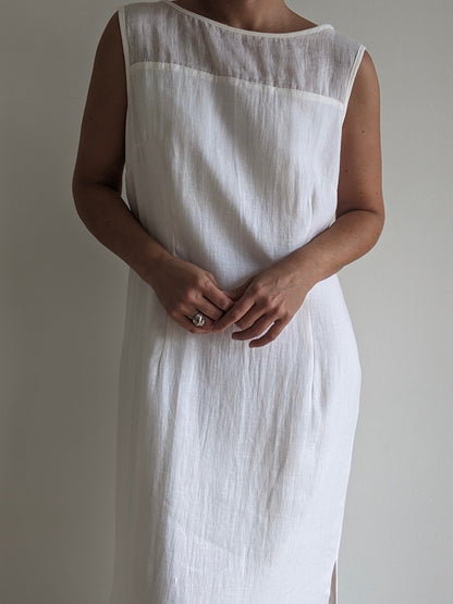 Stunning Vintage Ivory Woven Linen Dress