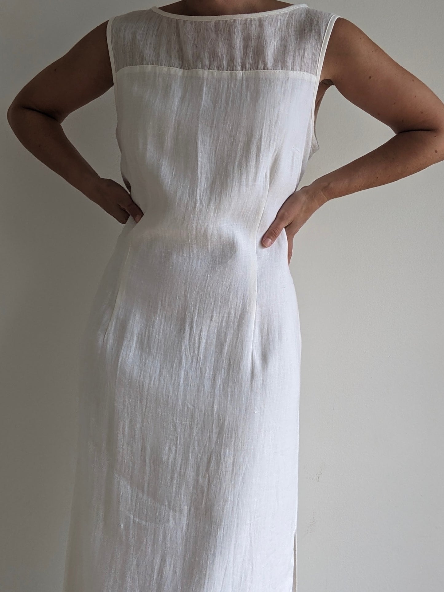 Stunning Vintage Ivory Woven Linen Dress