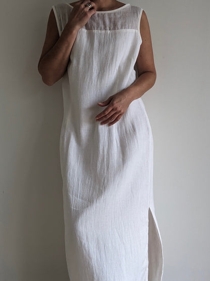 Stunning Vintage Ivory Woven Linen Dress