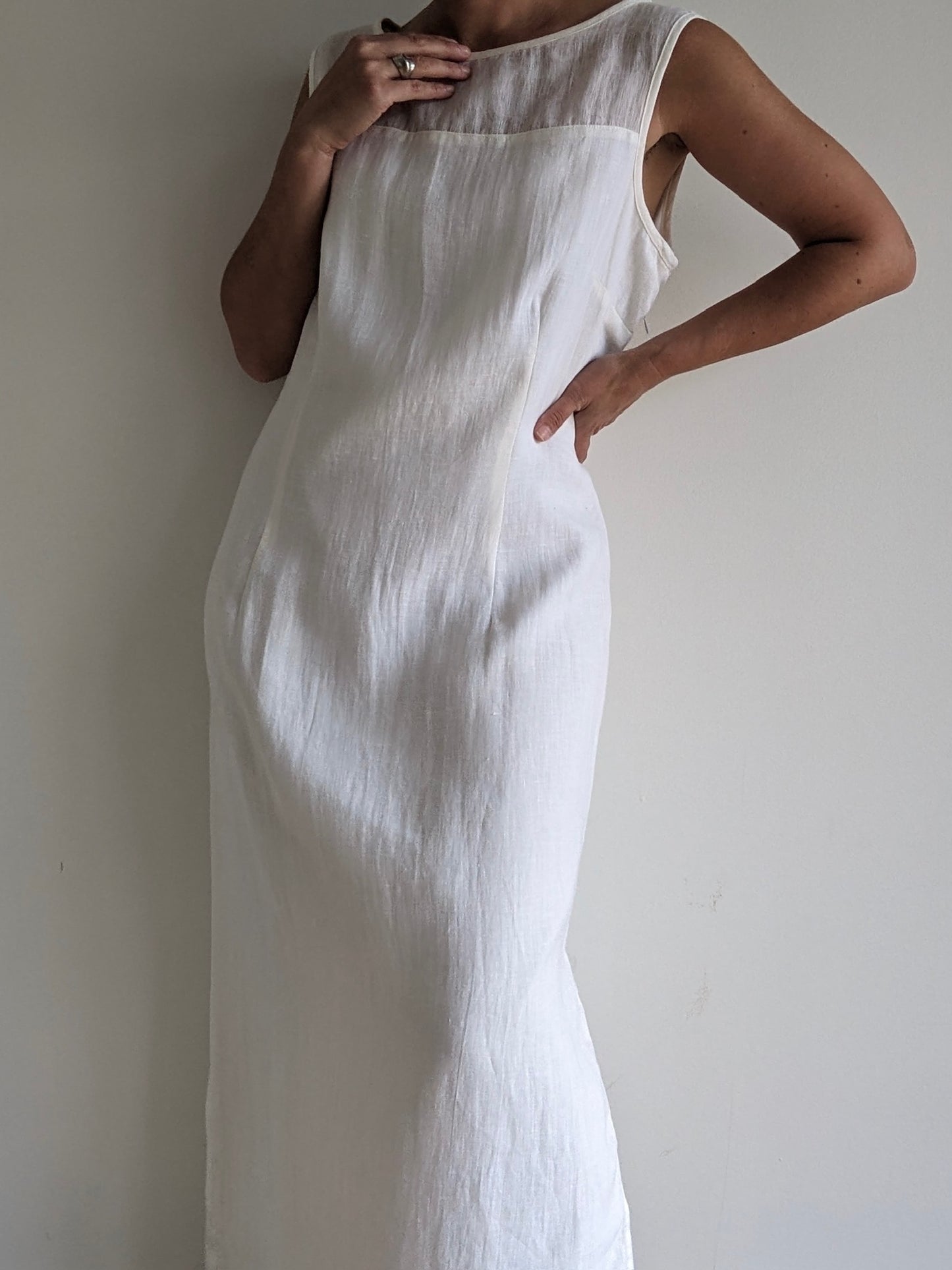 Stunning Vintage Ivory Woven Linen Dress