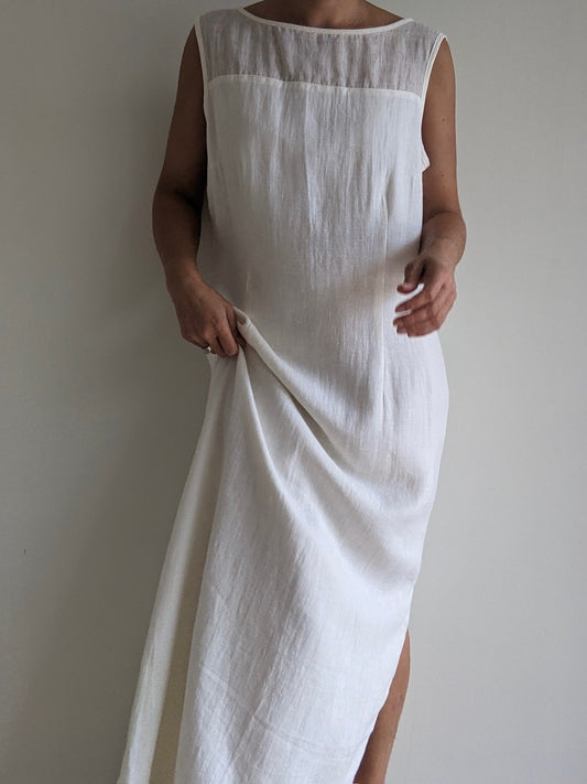 Stunning Vintage Ivory Woven Linen Dress