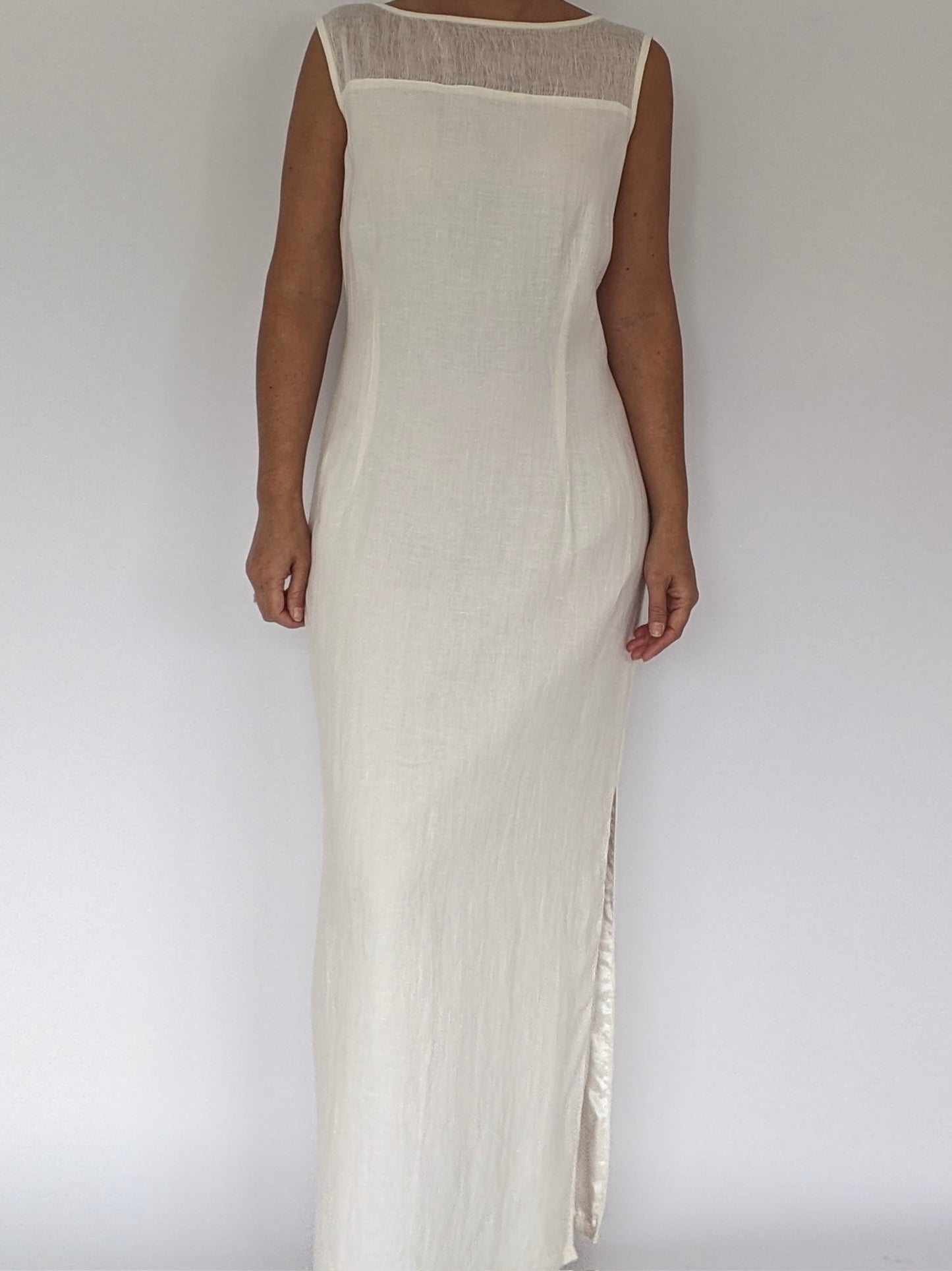 Stunning Vintage Ivory Woven Linen Dress