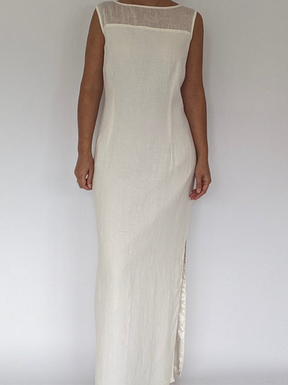 Stunning Vintage Ivory Woven Linen Dress