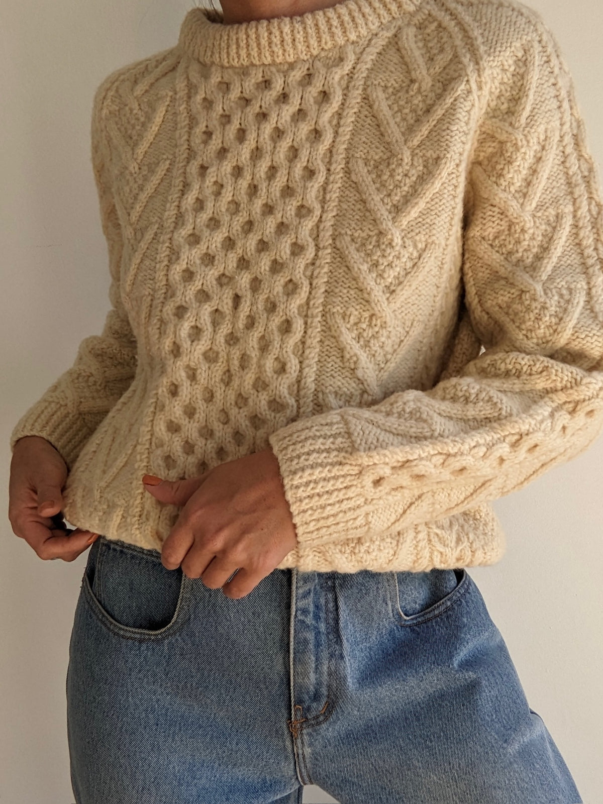 Vintage Buttercream Handknit Wool Fisherman Sweater