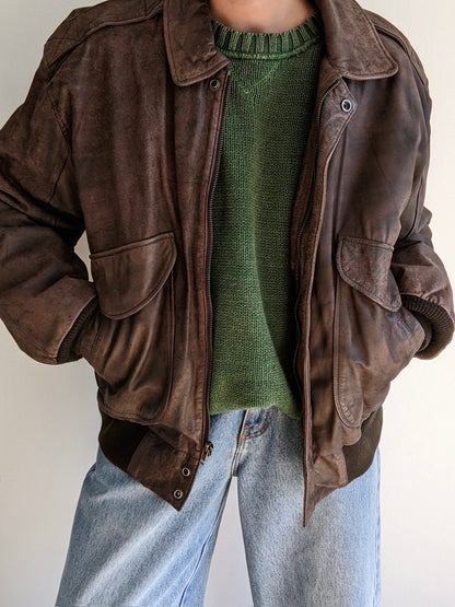 Vintage Faded Espresso Leather Bomber