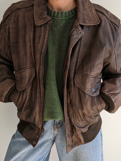 Vintage Faded Espresso Leather Bomber
