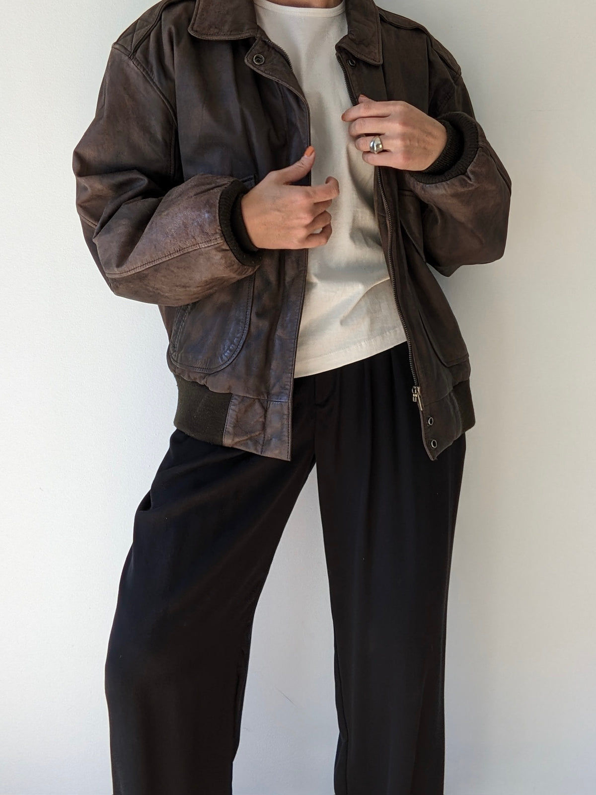 Vintage Faded Espresso Leather Bomber