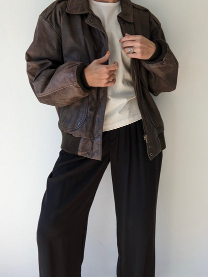 Vintage Faded Espresso Leather Bomber