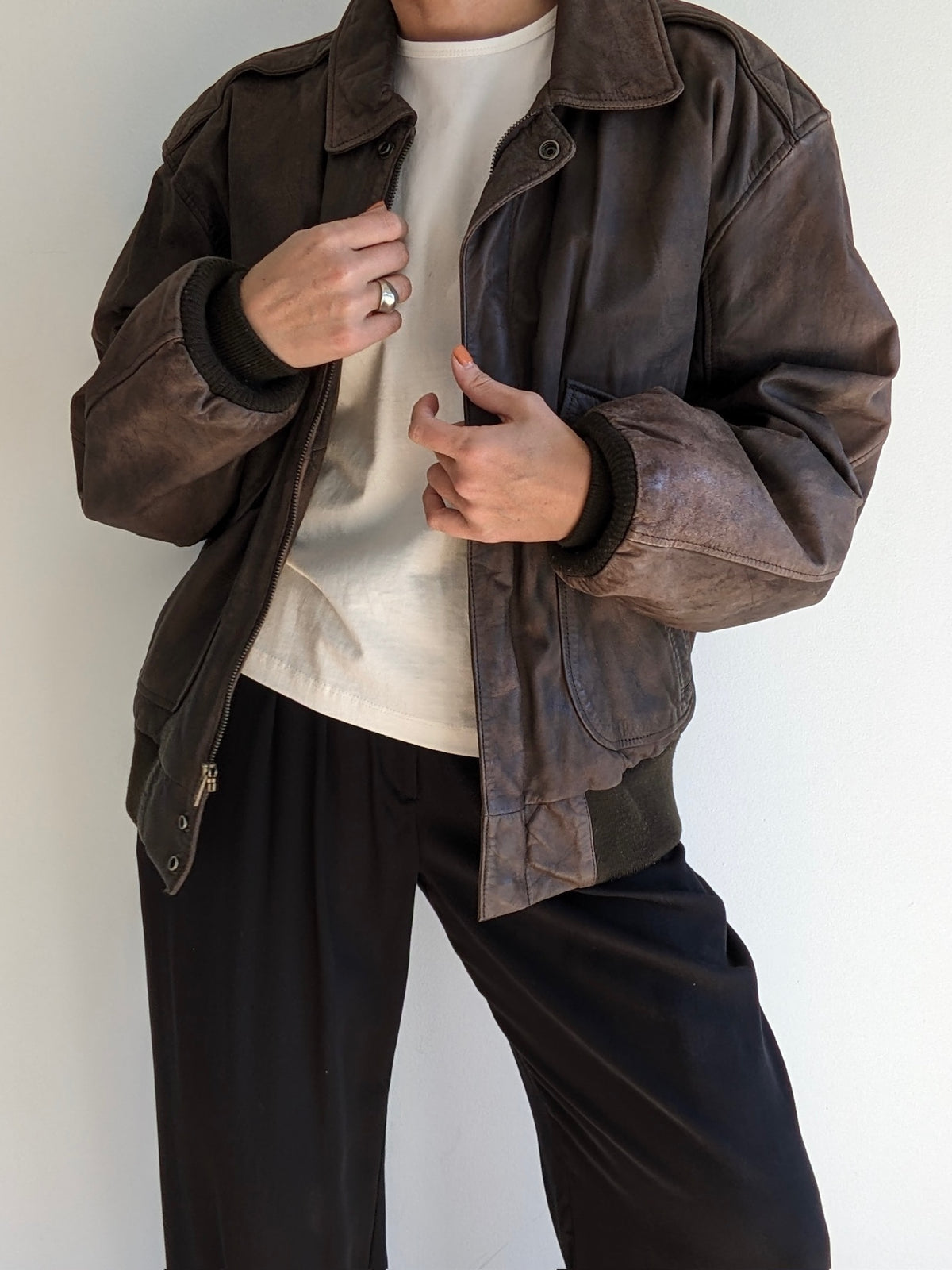 Vintage Faded Espresso Leather Bomber