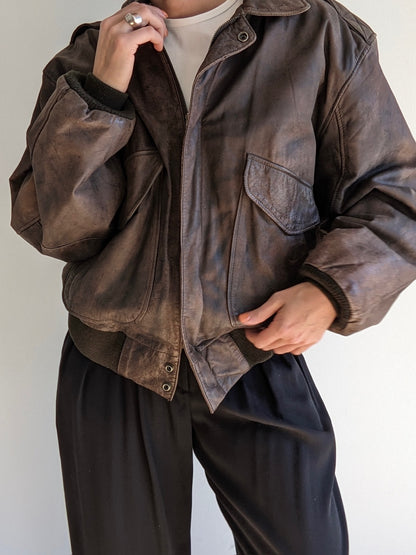 Vintage Faded Espresso Leather Bomber