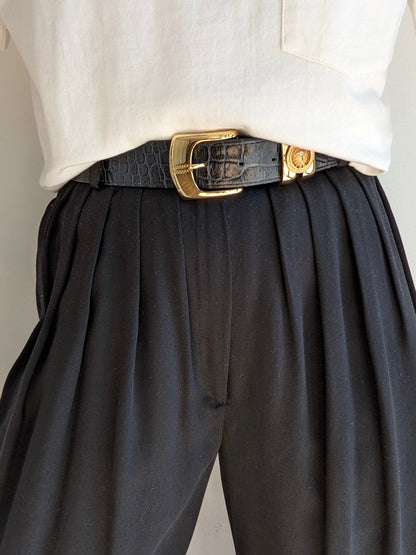 Vintage Midnight Croc-Embossed Leather Belt