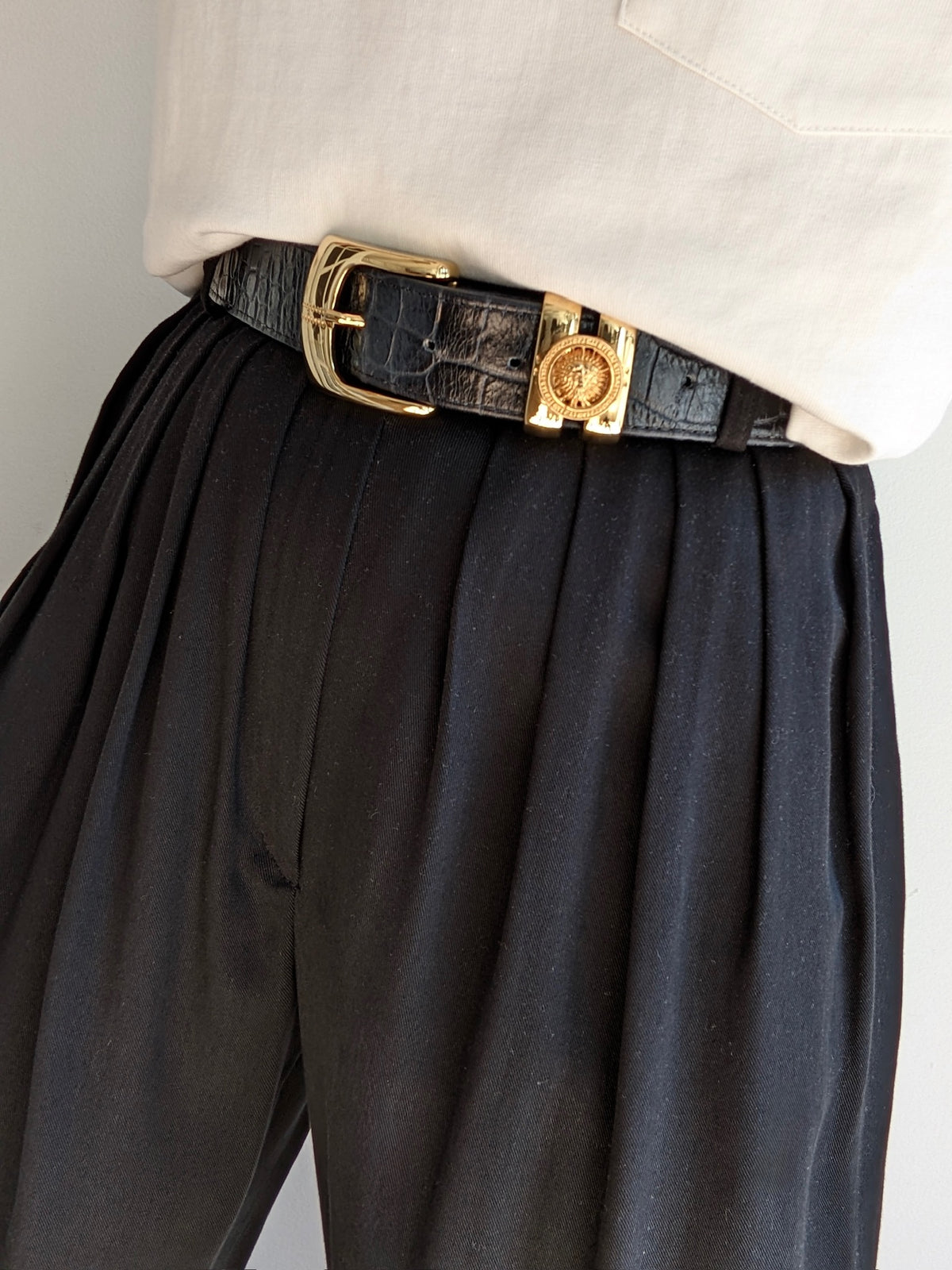 Vintage Midnight Croc-Embossed Leather Belt