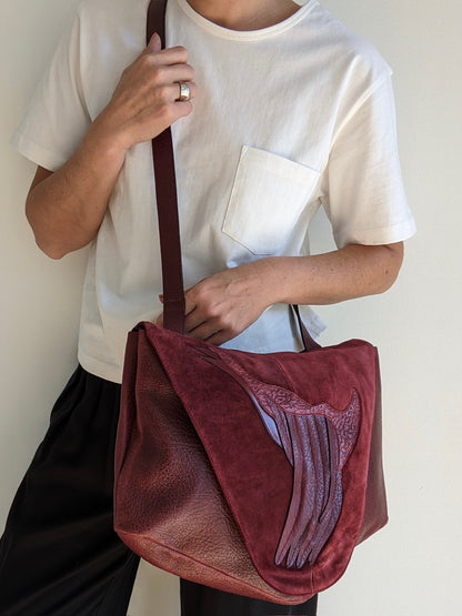 Bold Vintage Merlot Suede & Embossed Leather Bag
