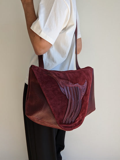 Bold Vintage Merlot Suede & Embossed Leather Bag