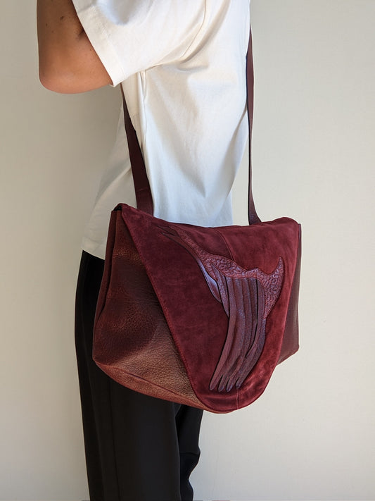 Bold Vintage Merlot Suede & Embossed Leather Bag