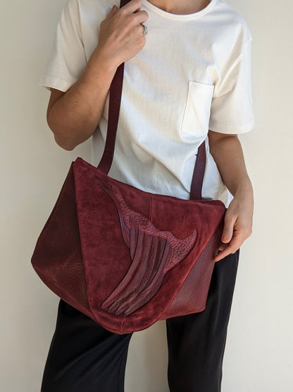 Bold Vintage Merlot Suede & Embossed Leather Bag