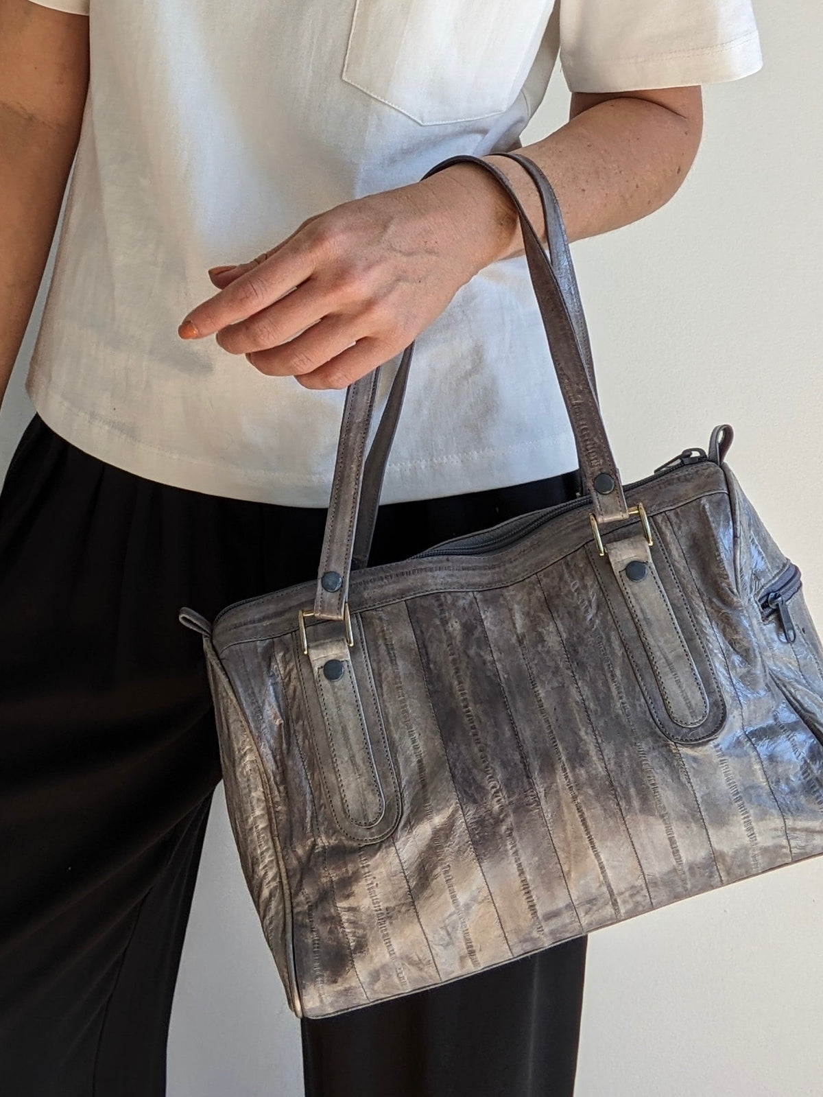 Vintage Stone Blue Eelskin Leather Bag