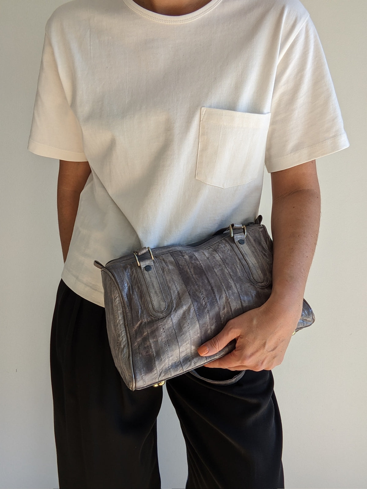 Vintage Stone Blue Eelskin Leather Bag