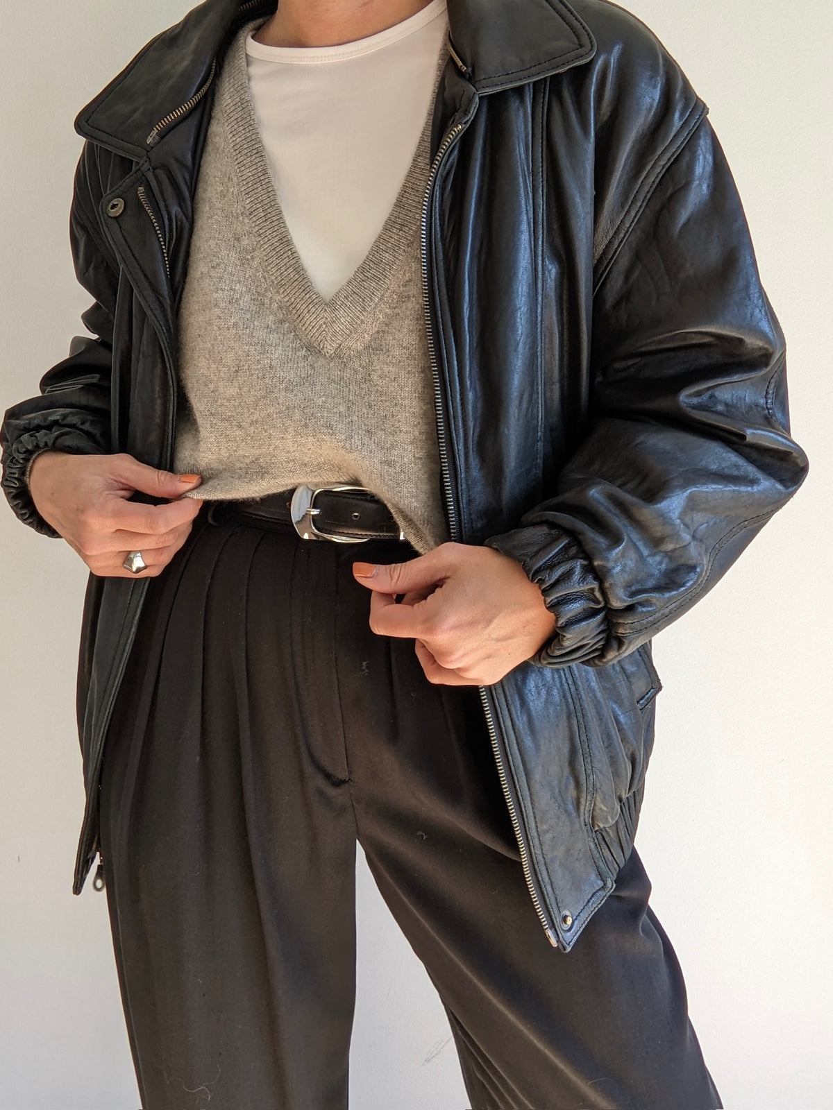 Vintage Ink Black Leather Bomber