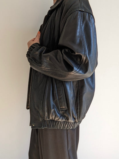 Vintage Ink Black Leather Bomber