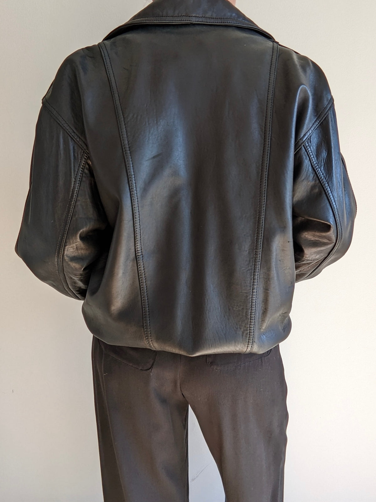Vintage Ink Black Leather Bomber
