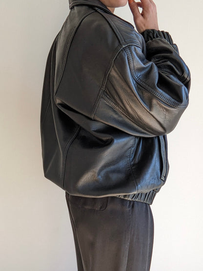 Vintage Ink Black Leather Bomber