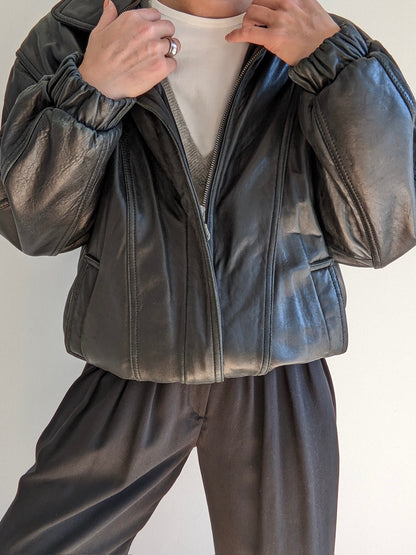 Vintage Ink Black Leather Bomber