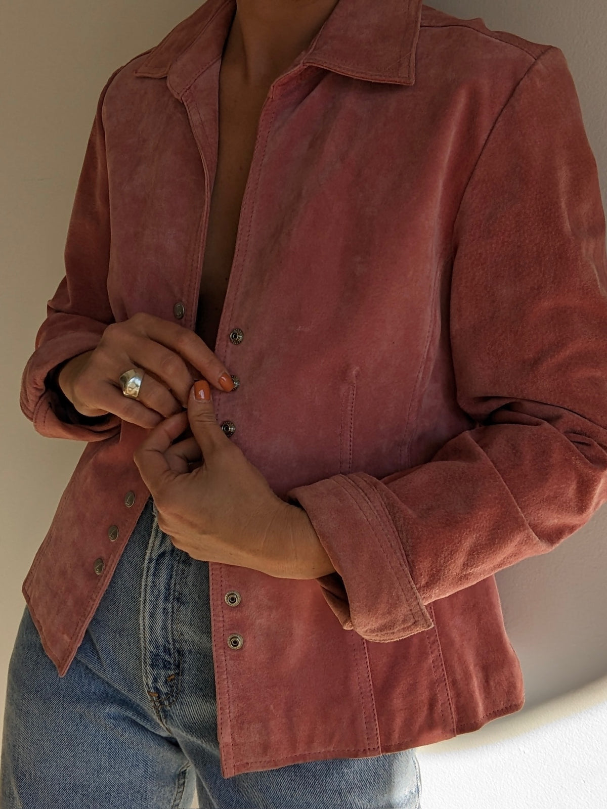 Vintage Rose Suede Snap Jacket
