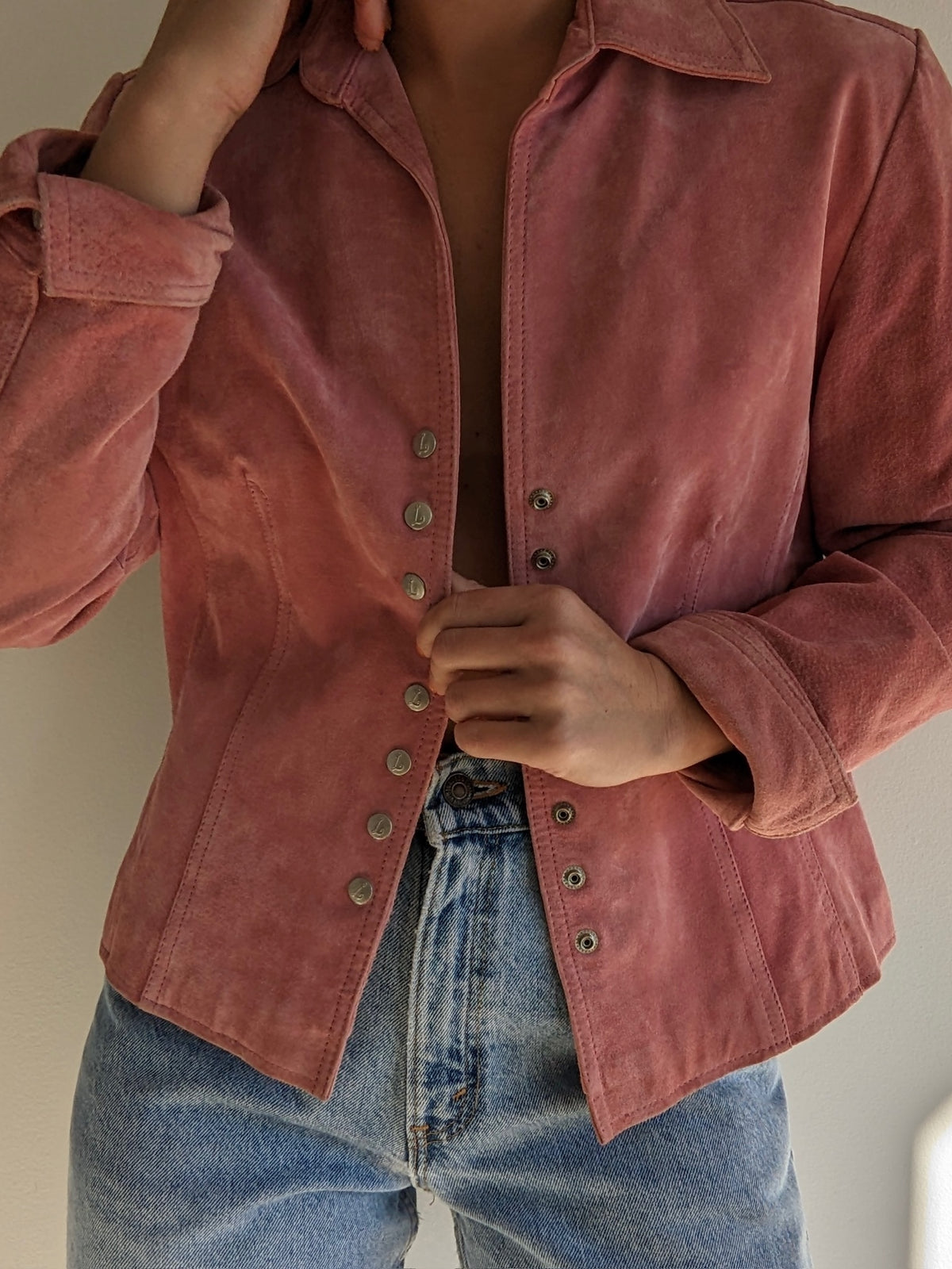 Vintage Rose Suede Snap Jacket
