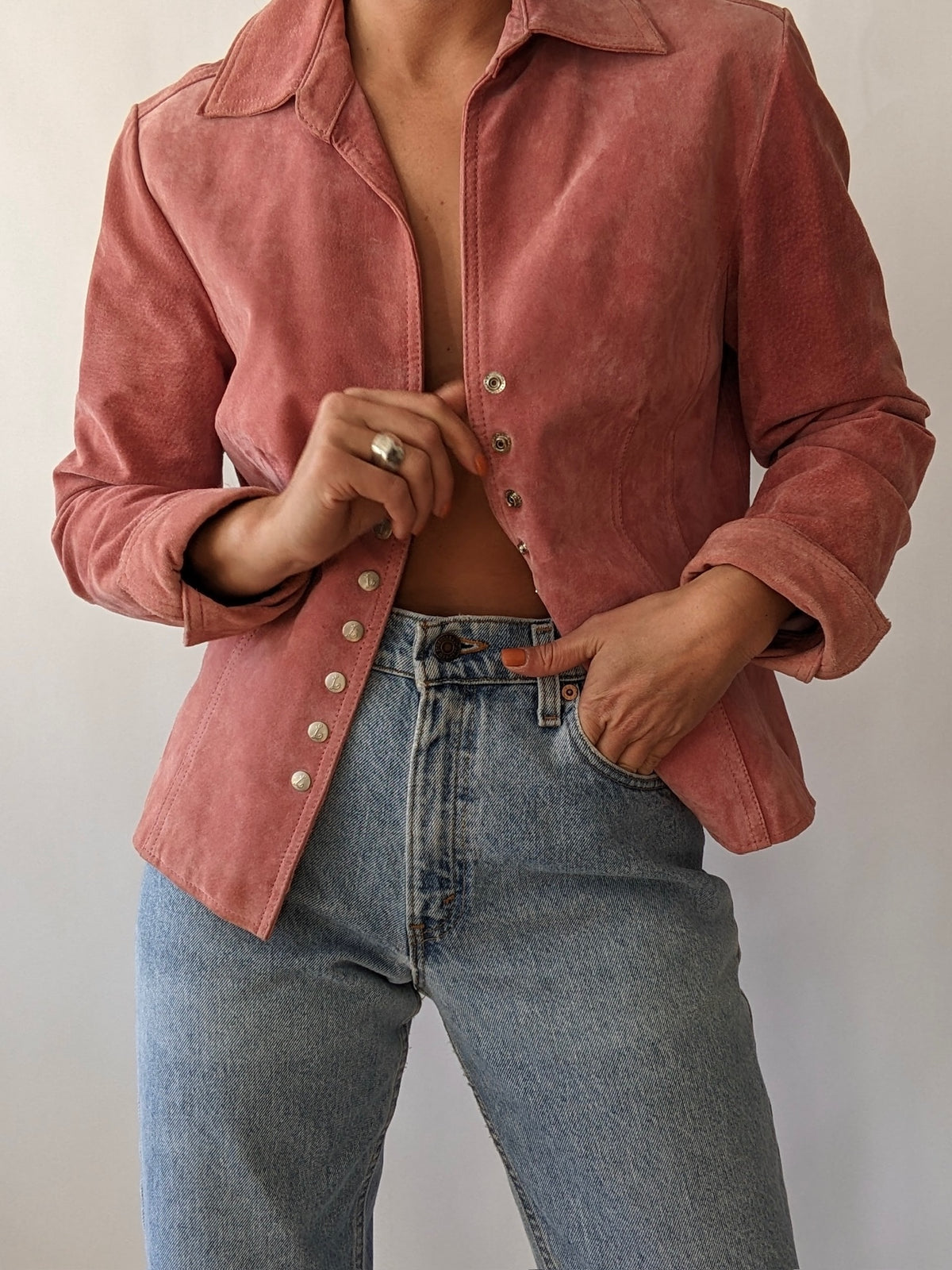 Vintage Rose Suede Snap Jacket