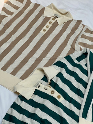 Na Nin Cal Cotton Henley / Available in Cream and Latte Stripe