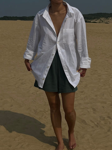 Na Nin Arlo Linen Cotton Button Up / Available in White and Cornflower
