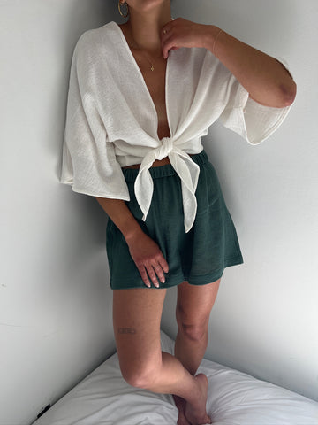Na Nin Chloe Waffled Cotton Shorts / Available in Forest