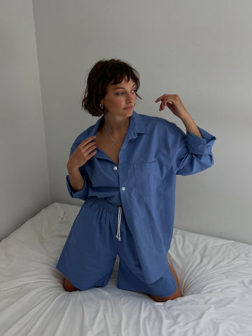 Na Nin Arlo Linen Cotton Button Up / Available in White and Cornflower