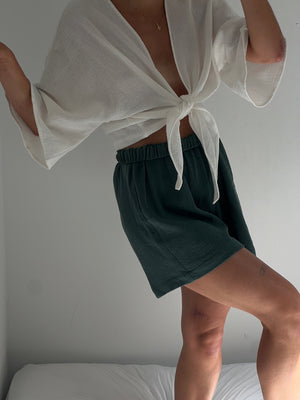 Na Nin Chloe Waffled Cotton Shorts / Available in Forest