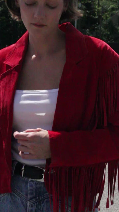 Stunning Vintage Crimson Suede Fringe Jacket