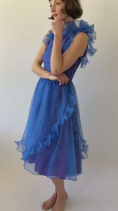 Gorgeous Vintage Bergdorf Goodman Sapphire Ruffled Dress