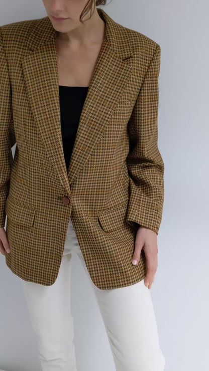 Vintage Hazelnut Wool Houndstooth Blazer