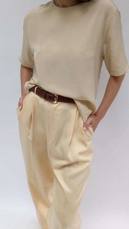 Vintage Butter Rayon Twill Pleated Trousers
