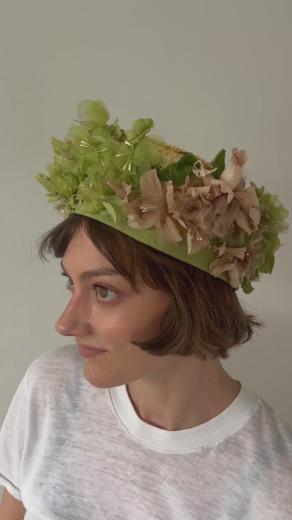 Vintage Floral Trim Woven Straw Hat
