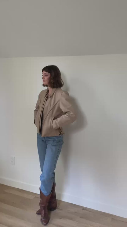 Amazing Vintage Sand Leather Motorcycle Jacket